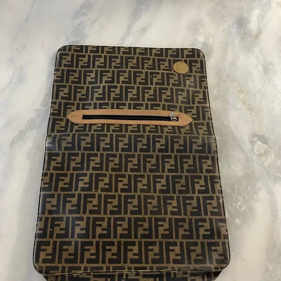 Vintage FENDI Zucca Large Document Hand Bag Pouch Canvas Leather Brown - Picture 9 of 15